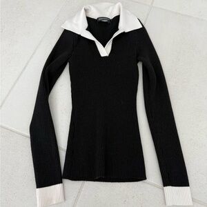 Sweater with White Collar and Cuffs